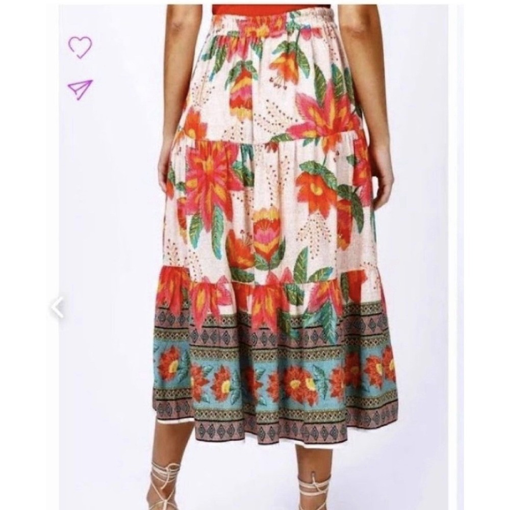FARM RIO Bloom Garden Maxi Skirt Z  P / S Cream 292456 Tiered Tropical Flower